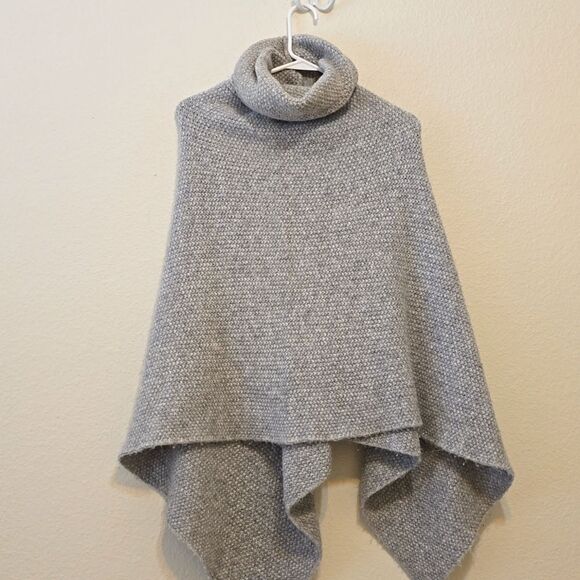 Nili Lotan Turtleneck Alpaca Merino Wool Seed Stitch Cape Poncho Heather Grey S - Picture 2 of 9
